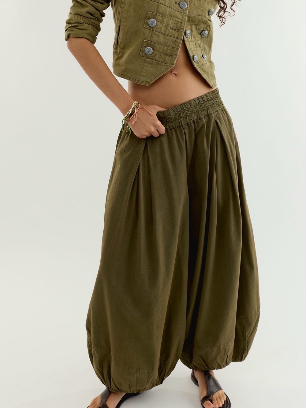 Free People Olive Green Balloon Hem Pants
